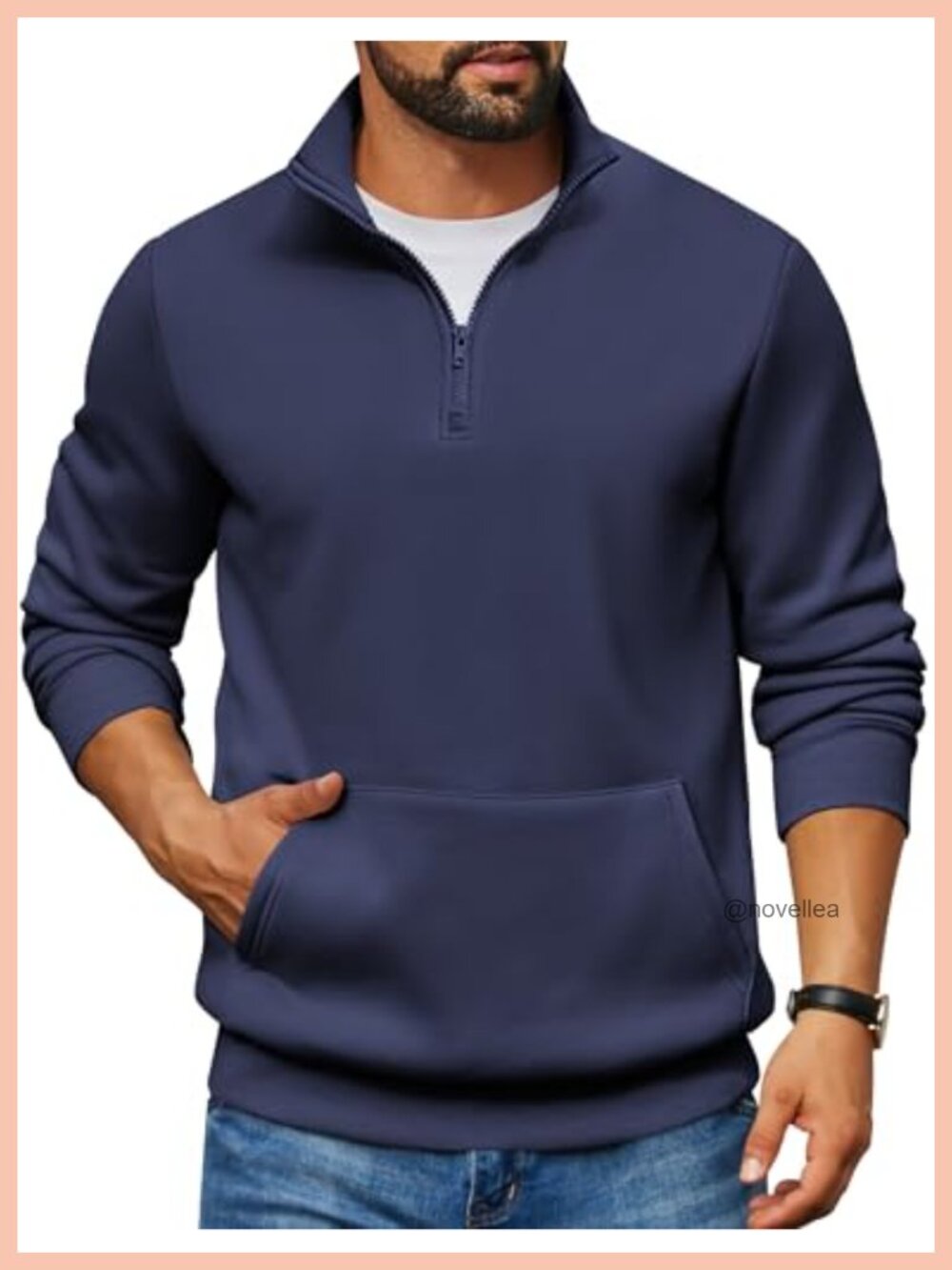 Mens Quarter Zip Fleece Lined Pullover Sweatshirt Mock Neck Kangaroo Pocket